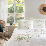 Komplet posteljine za bračni krevet - Fujer (belo/zelena)