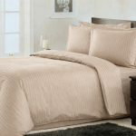 Komplet posteljine od satena za bračni krevet - Line (bež)